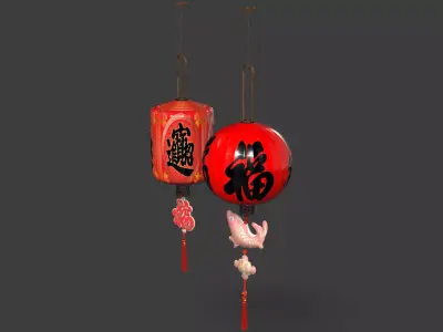 Chinese  red  lantern  Low-poly 3D model