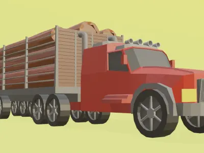 low poly truck with logs Low-poly 3D model