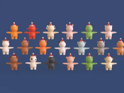 Cute Christmas Animal Pack 01  Low-poly 3D model