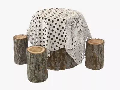 Garden wooden furniture set 02 3D model