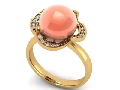 Model of a Pearl and Diamond Women Ring 3D print model