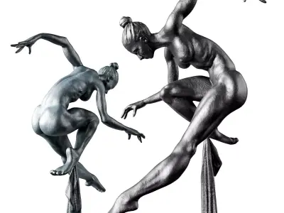 Dancer with fabric sculpture Low-poly 3D model