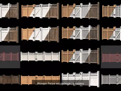 Wooden Fence set package 3D Model Collection