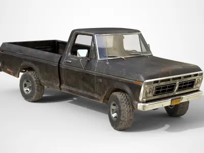 Ford Classic F100 pickup 1976 Old Black Low-poly 3D model