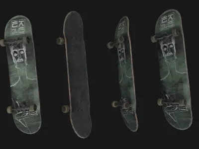 Low poly Skateboard PBR Game-ready with skull Low-poly 3D model