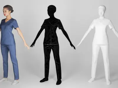 Young beautiful brunette in surgeon uniform in A-pose 189 Low-poly 3D model