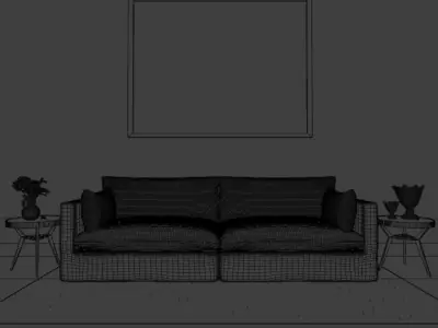 Minimalist Beige Living Room Interior 3D model