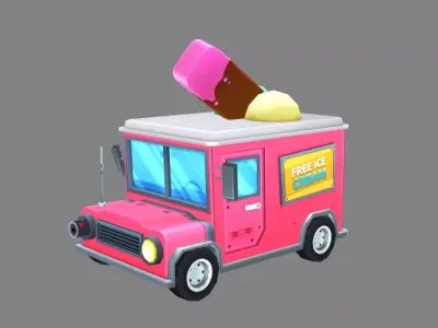 Cartoon ice cream truck - dining car Low-poly 3D model