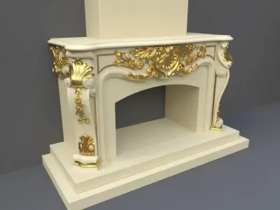 kamin ornate fireplace gold 3D model