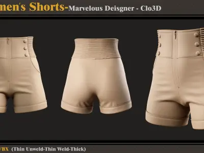 6 Women Shorts-MD-Clo3D-ZPRJ - FBX - OBJ 3D model
