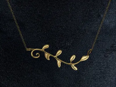 Olive Leaf Vine Pendant gold luxury jewellery 3D model