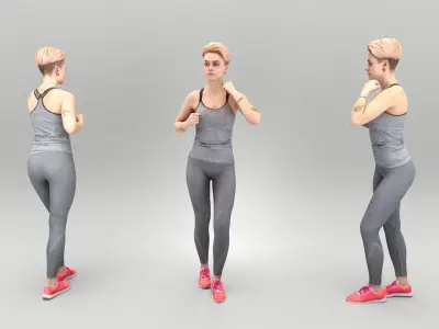 Young woman with tattoo in gray sportswear 437 Low-poly 3D model