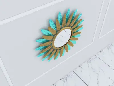Decorative Metal Mirror 2 plants with gold m9 3D model