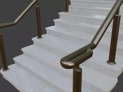 Luxurious White Marble Staircase with Bronze Handrails 3D model