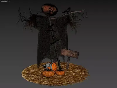 Halloween Scarecrow Decor with Pumpkin Head and Spooky Elements 3D model