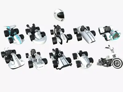 10 Cartoon Karts White Collection - Vehicle Racing Design 3D Model Pack