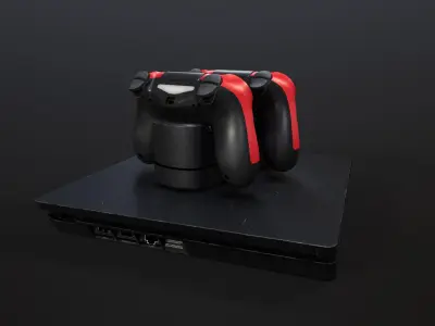 PS4 Slim with Dual Shock PS4 Controller and Controller Charger Free low-poly 3D model