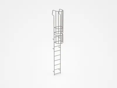 Industrial Ladder With Safety Hoops 3D model