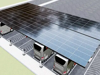 Solar Bus Parking Lot 12x12 Panel Layout 3D model
