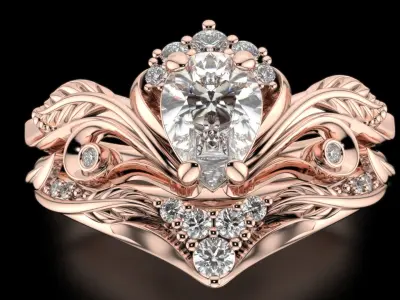 diamond wedding ring set 3D print model