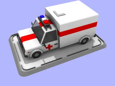 Cartoon Low Poly Ambulance Car 3D model