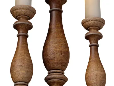 Rustic Wooden Aged Patinated Candle Holders 3D model