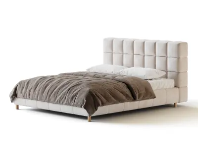 White-velvet-minimalist-bed 3D model