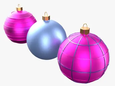 Christmas Tree Ornament Set3 - Pink LightBlue Low-poly 3D model