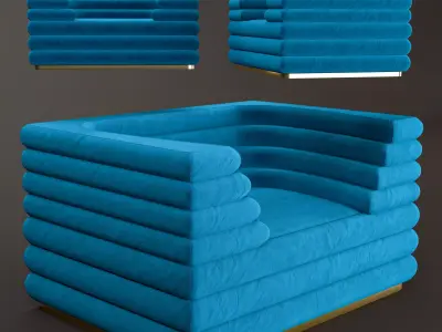 Luxury Velvet Blue Loffa Armchair 3D model