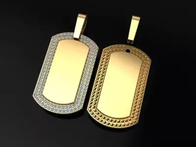 Diamond ID Bar Dogtag Pendant Large 3D print model