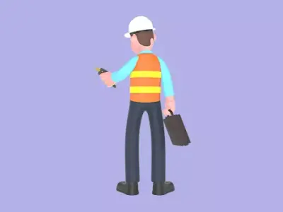 Stylized 3D Male Architect Character - Cartoon Work Tools 3D model