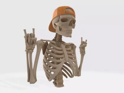 Cool Skeleton with Cap Rock On Skeleton Halloween Decor 3D print model