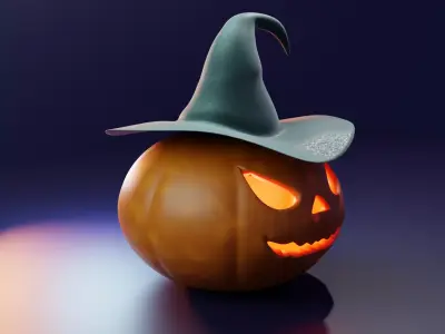 Halloween Jack-o-Lantern with Witch Hat - Freebie 3D Model Free 3D model