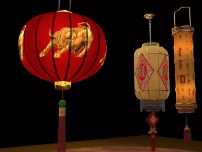 Chinese  red lantern  3D model 4