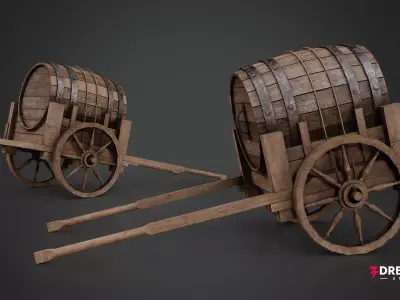 Medieval Merchant Barrel Cart - Authentic Market Transport Low-poly 3D model