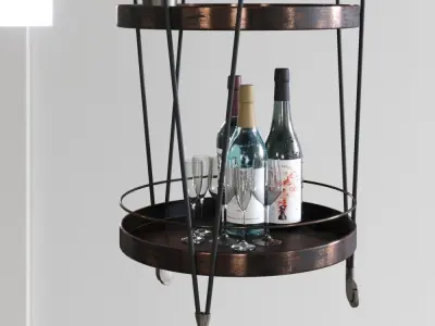 Serving trolley with decor Low-poly 3D model