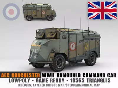 Low Poly AEC Dorchester Armoured Command Vehicle Low-poly 3D model
