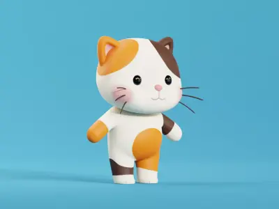 Cartoon Cat Chibi Kawaii Character  Low-poly 3D model