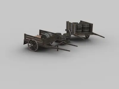 Wooden Cart Pack Low-poly 3D model