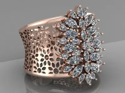 Rose Gold Women Diamond Ring 3D print model 3D print model 14