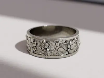 Sunflower ring for men in with Elegant Floral Pattern 3D print model