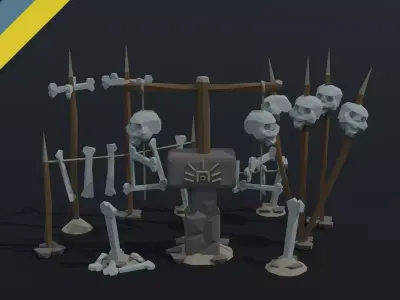 Cartoon skulll totems Polygonal Style Low-poly 3D model