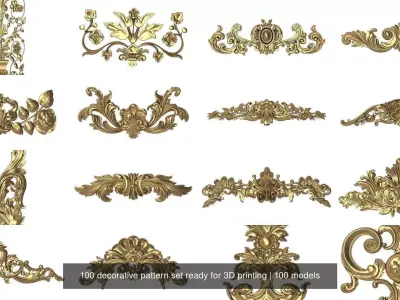 100 decorative pattern set ready for 3D printing 3D Model Pack