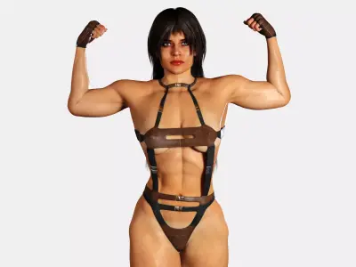 Bodybuilder Woman in Leather Suit 3D model