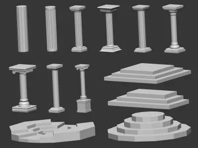 50 Low poly statue pedestal and podium base mesh IMM 3D model