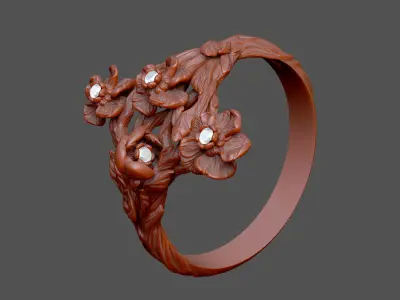 Luxury flower ring design blossom royal Sakura petal 3D print model