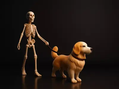 Skeleton Walking Dog Figurine Halloween Decor  3D print model