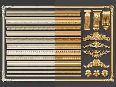 Classic  carvings moldings and gypsum cornice 00 3D model