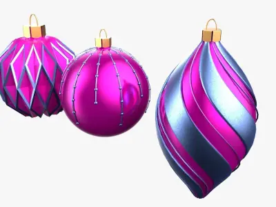 Christmas Tree Ornament Set5 - Pink LightBlue Low-poly 3D model