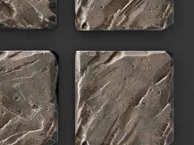 Stone cube panel old 3D model